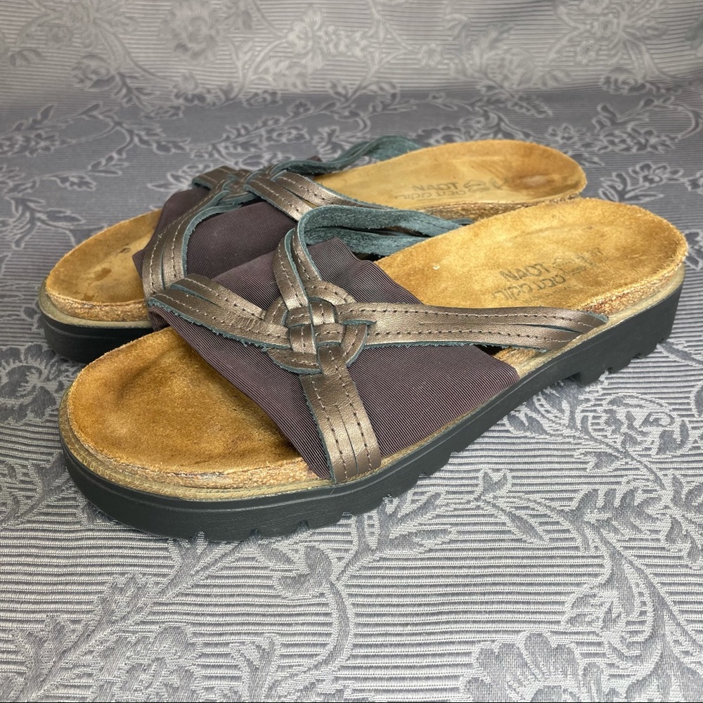 NAOT Leather and Stretch Fabric Platform Slide